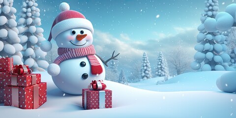 Snowman Christmas celebrating background concept featuring a festive and magical scene
