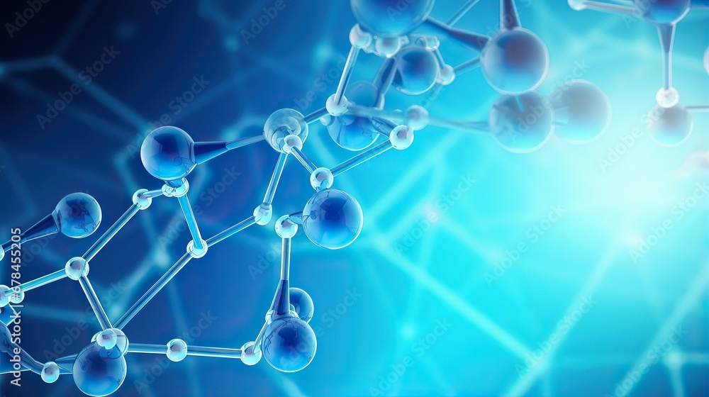 Poster abstract background atom molecule structure , abstract futuristic micro molecules with balls on blue