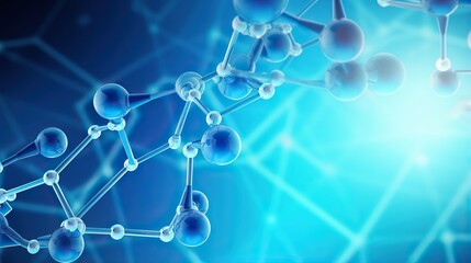 Abstract background Atom molecule structure , Abstract futuristic micro molecules with balls on blue background.. Laboratory. Generative AI