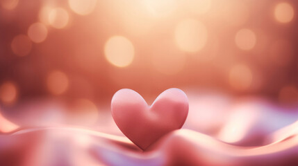 Beautiful golden Valentine's day background with soft pastel pink silk and heart shape bokeh