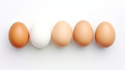 A closeup ,chicken eggs on a white background. Generative AI