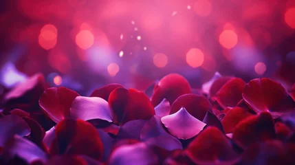 Deurstickers Pink and red roses petals on a bokeh background. © tashechka