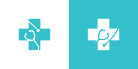 logo design combination of plus sign with stethoscope.