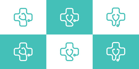 Fototapeta premium health logo design with a combination of a stethoscope shape and a plus sign.