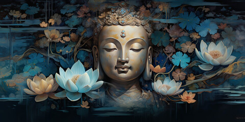 Abstract background of buddha with flowers