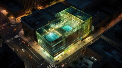 Fototapeta premium Majestic Nighttime View of a Towering Cityscape Illuminated by Glowing Generative AI