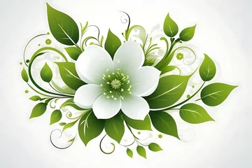 Küchenrückwand glas motiv green flower design on white background © Ainur