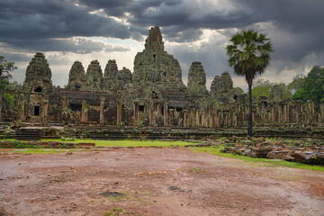 Bayon Temple - Masterpiece of Khmer Architecture built as a Buddhist temple by Jayavarman VII with...