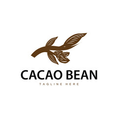 Chocolate Bean Logo, chocolate plant design with simple seed leaf and stem concept, for business branding