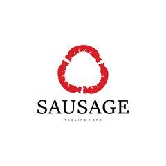 Fototapeta na wymiar Sausage Logo, Simple barbeque sausage grilled meat design for restaurant business, vector illustration