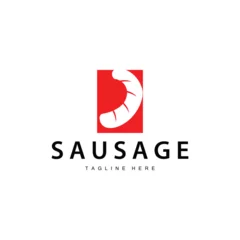 Fotobehang Sausage Logo, Simple barbeque sausage grilled meat design for restaurant business, vector illustration © Arya19
