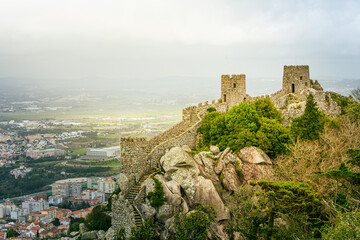 Fototapeta na wymiar Wide view of the Moorish Castle ( Castelo dos Mouros )