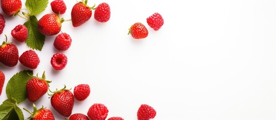 Strawberries against white backdrop