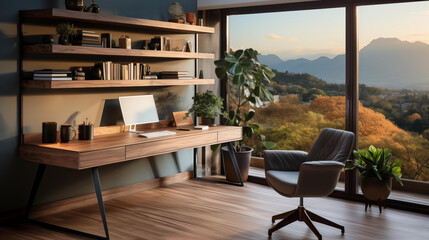 Fototapeta premium Modern Office with big window looking at nature