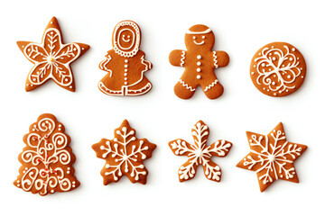 Fototapeta na wymiar Collection of Christmas gingerbread cookies isolated on a white background