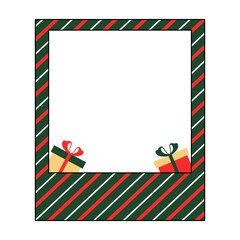 Fototapeta premium Christmas photo frame vector cartoon design. Cute christmas border with christmas decoration. Vector illustration.