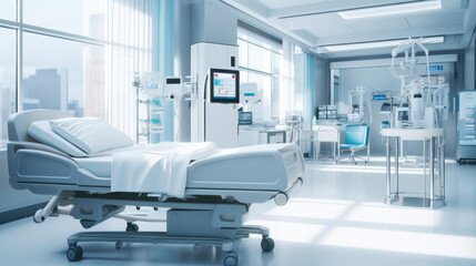 Hospital room with smart patient care systems - obrazy, fototapety, plakaty
