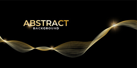 Abstract flowing golden wave on black background. Elegant and luxury banner elements.