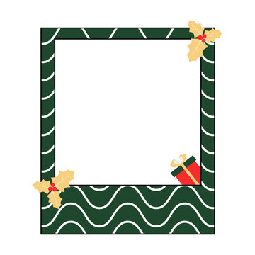 Christmas photo frame vector cartoon design. Cute christmas border with christmas decoration. Vector illustration.