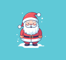 cartoon cute Christmas illustrations isolated on red. Funny happy Santa Claus character with gift, bag with presents, waving and greeting. For Christmas cards, banners, tags and labels sticker.
