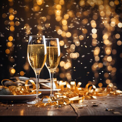 Champagne glasses at a New Year's Eve party - obrazy, fototapety, plakaty