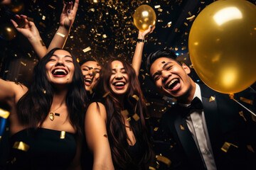 Group of people celebrate a New Years party