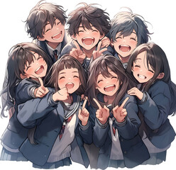 Asian Highschool students isolated on transparent background