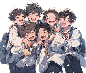 Asian Highschool students isolated on transparent background