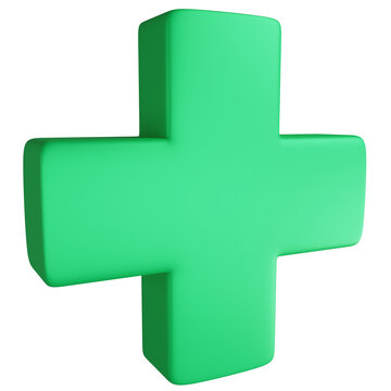 Green plus symbol clipart flat design icon isolated on transparent background, 3D render medication and health concept