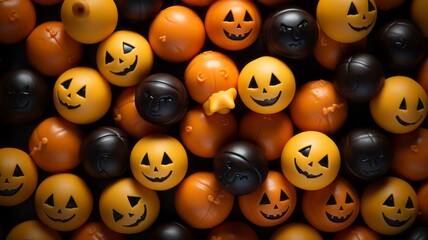 Overhead shot of pumpkin-orange sweets on Halloween