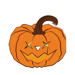 Pumpkins with funny faces for Halloween on white background