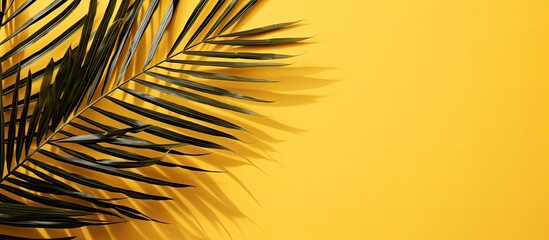Palm leaves and their shadow on a yellow wall