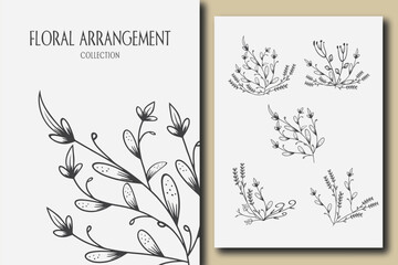 Leaves outline, Floral arrangement hand drawn element set