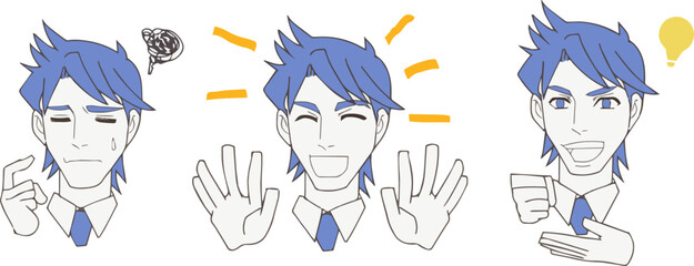 コミック風ビジネスマンアイコン三種類