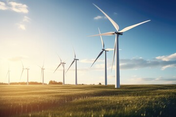 landscape with renewable and sustainable energy with wind turbines . generative ai