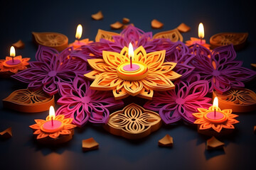 diwali festival of light candles. Colourful illustration