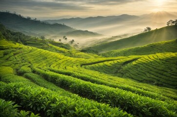 Obraz premium Tea Plantation at Sunrise.
