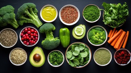 Various green vegetables on old wooden table, plant protein, vitamins, organic vegetables
