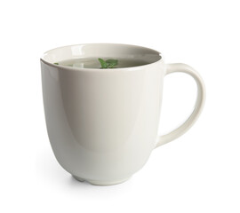 Cup of fresh mint tea isolated on white background