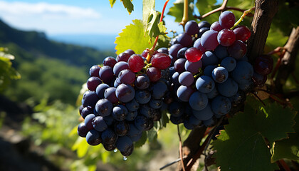 Naklejka premium Fresh, ripe grapes in a vineyard, nature sweet refreshment generated by AI