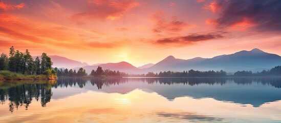 Lake at sunrise with a panoramic view