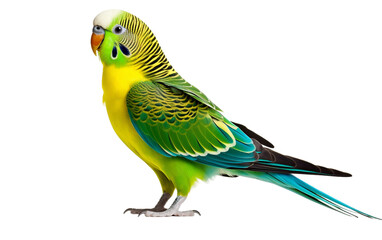 Naklejka premium Colorful Parakeet Bird with Vibrant Feathers Isolated on Transparent Background PNG.