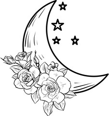 crescent moon with flower