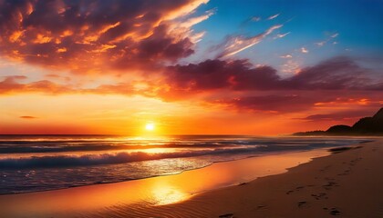 a beach at sunset