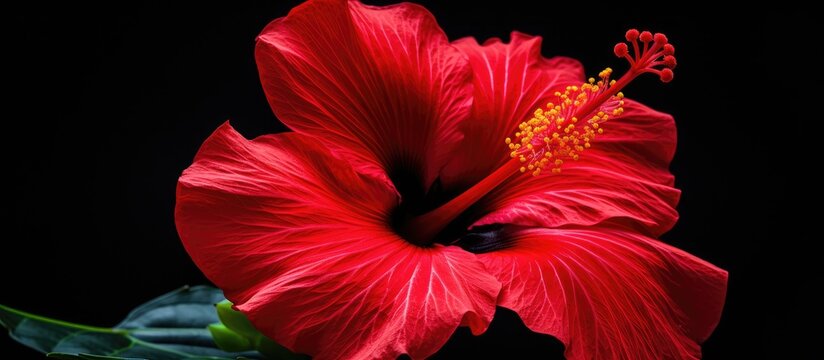 Red Hibiscus against black background