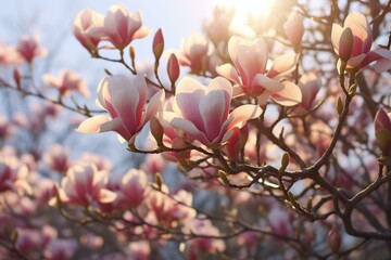Magnificent magnolia blossoms in full bloom. Generative AI