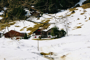 Mountain village Stoos in Switzerland, in winter.