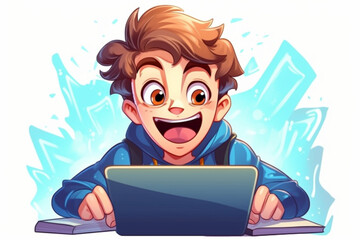 Student at laptop happy that they passed their exam isolated cartoon illustration made with generative ai