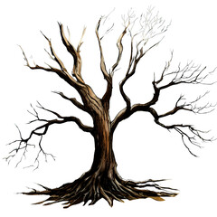 Obraz premium silhouette of dead tree on white background, Scary Dead Tree for Halloween