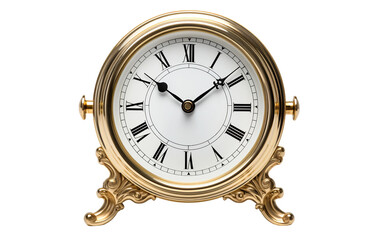 Amazing Classic Desk Clock with a Brass Frame Isolated on Transparent Background PNG.
